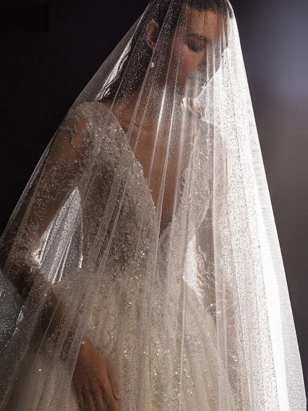 Shimmering Pearl Wedding Veil 150cm Drop Veil No Comb Lightweight